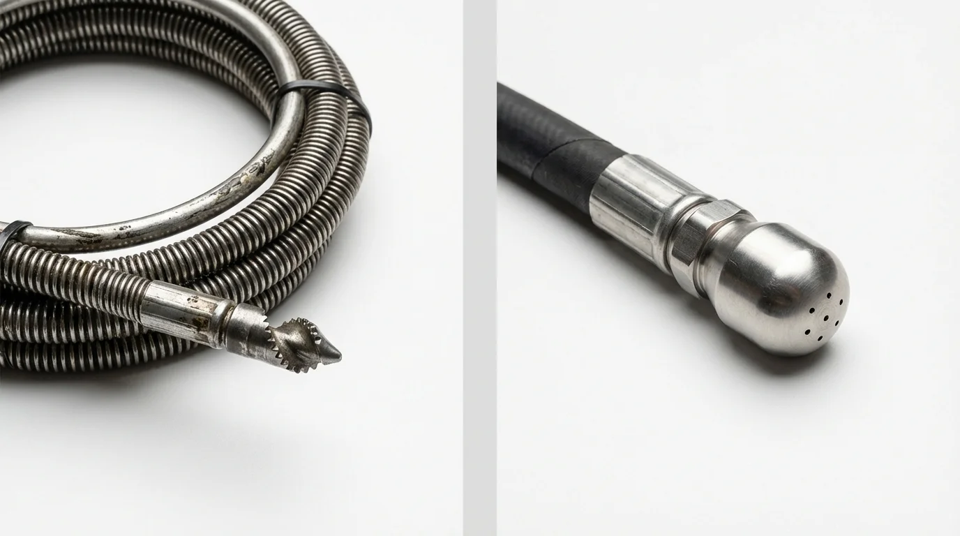 Drain snake cable and hydro jetting nozzle used for drain cleaning in Saint Augustine, FL